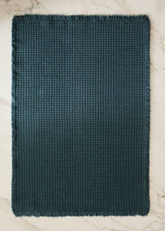 Cotton waffle bath rug — Petrol Blue 1