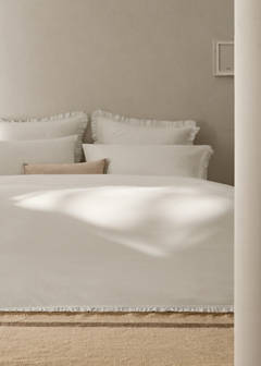 Washed cotton duvet cover with frayed gauze frill for 200cm bed — Ecru 1