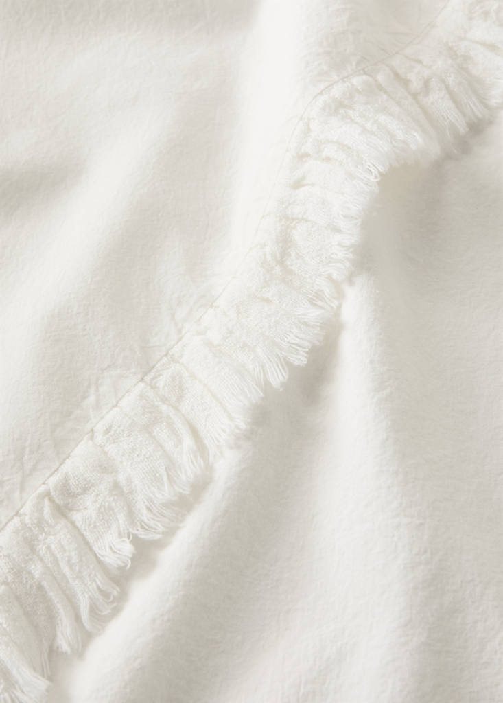 Washed cotton duvet cover with frayed gauze frill for 200cm bed — Ecru