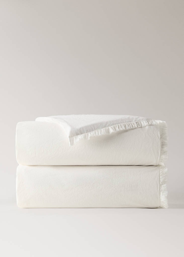 Washed cotton duvet cover with frayed gauze frill for 200cm bed — Ecru