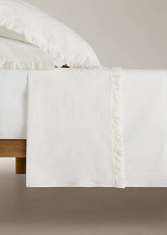Washed cotton flat sheet with frayed gauze ruffle for 180/200 cm bed — Ecru 3