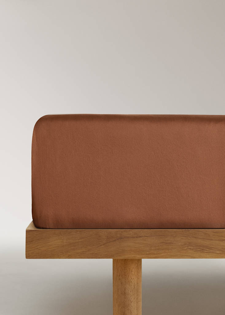 Percale cotton fitted sheet for 90 cm bed — Caramel