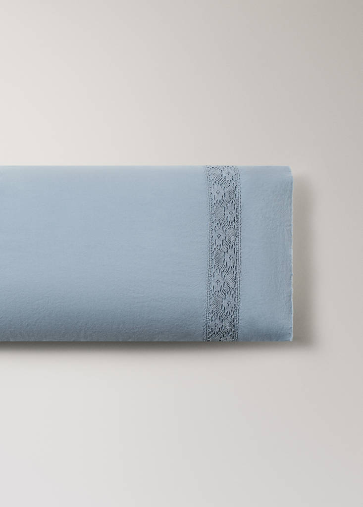Washed cotton pillowcase with lace trim 45x110 cm — Blue