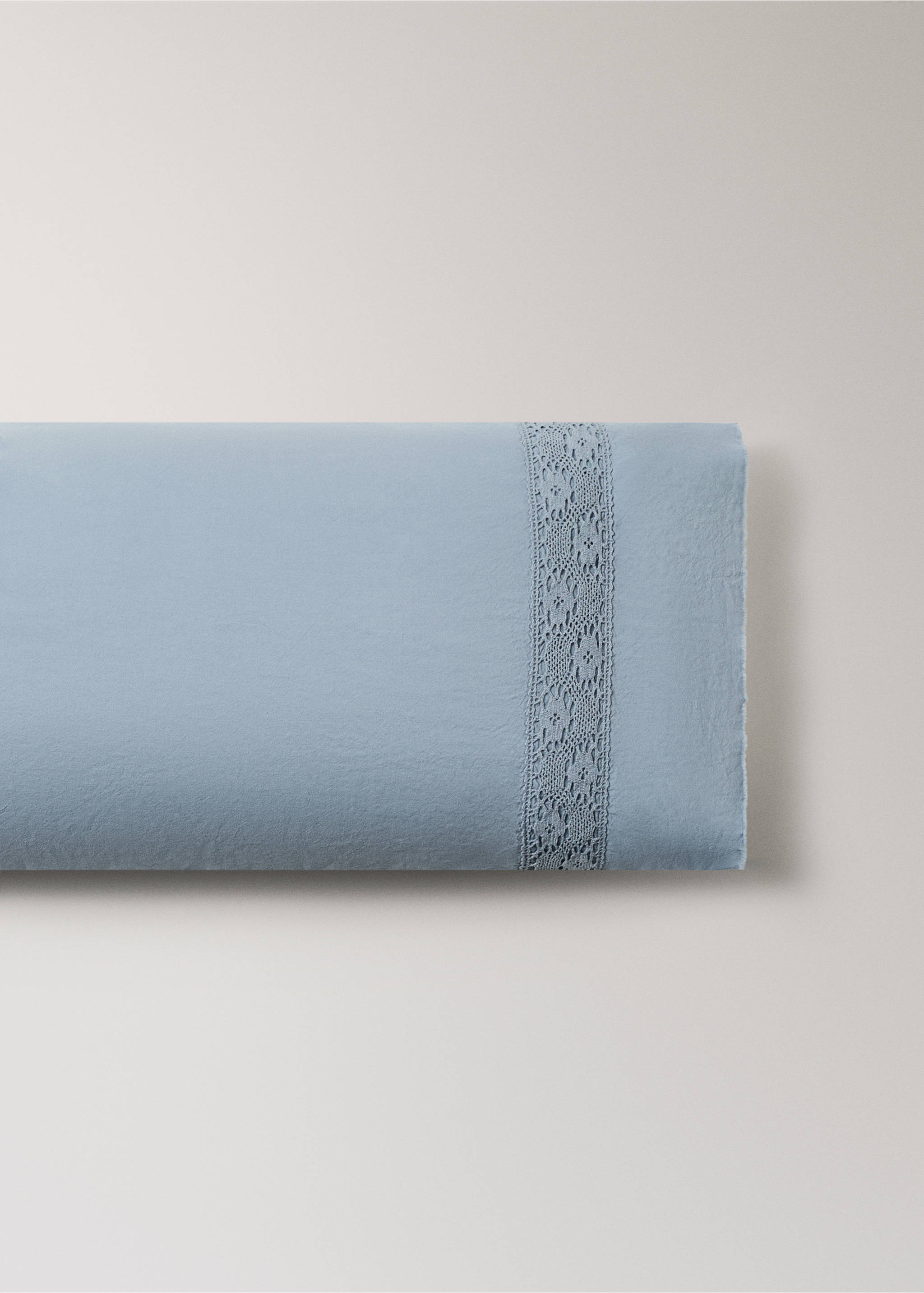 Washed cotton pillowcase with lace trim 45x110 cm - Article without model, Blue. Ref: 37042939-00.