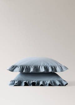 Two washed cotton pillowcases with lace detail 60x60 cm — Blue 3