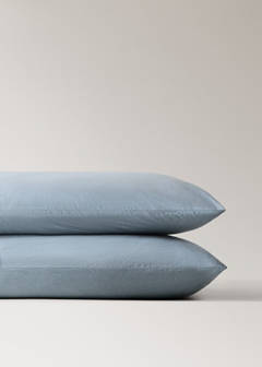 Two washed cotton pillowcases with lace trim 50x75cm — Blue 3
