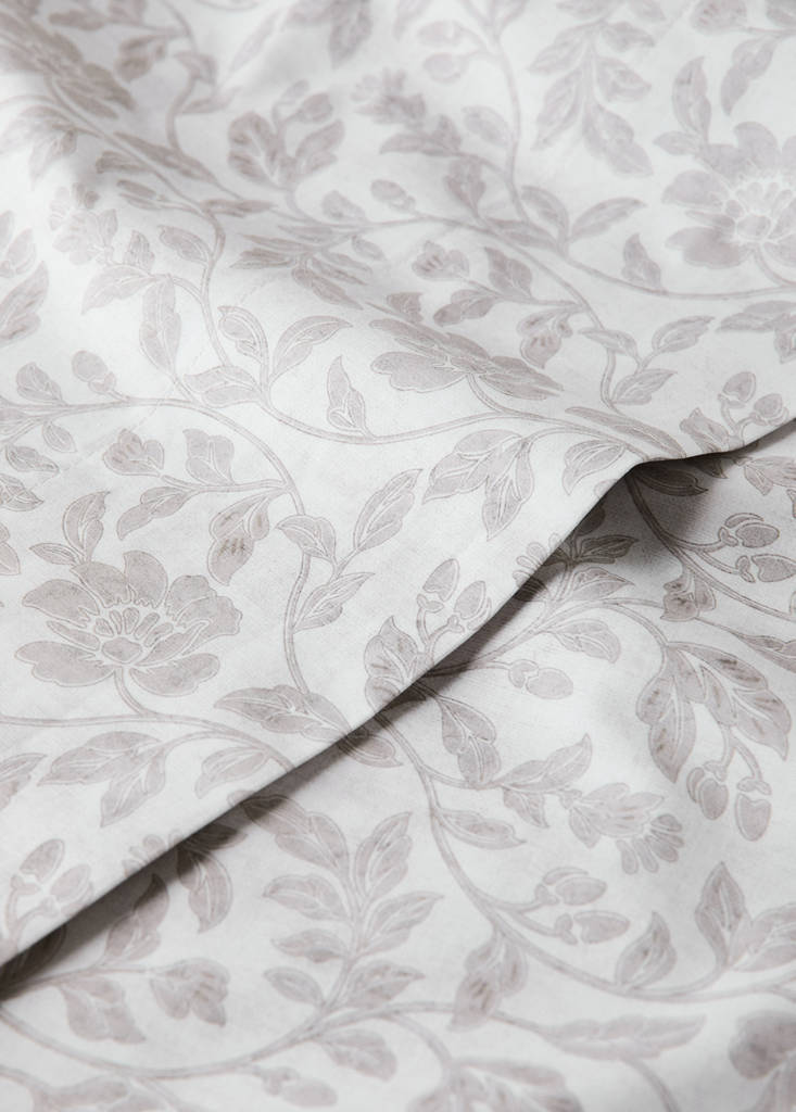 Percale cotton top sheet with floral print for a 90 cm bed — Ecru