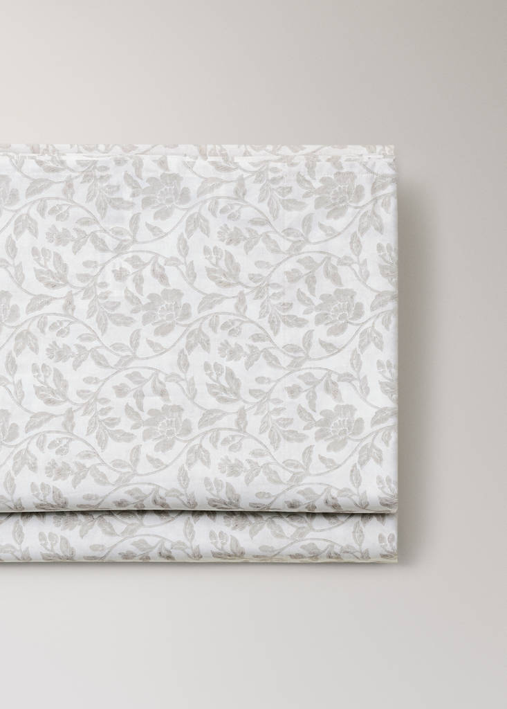 Percale cotton top sheet with floral print for a 90 cm bed — Ecru
