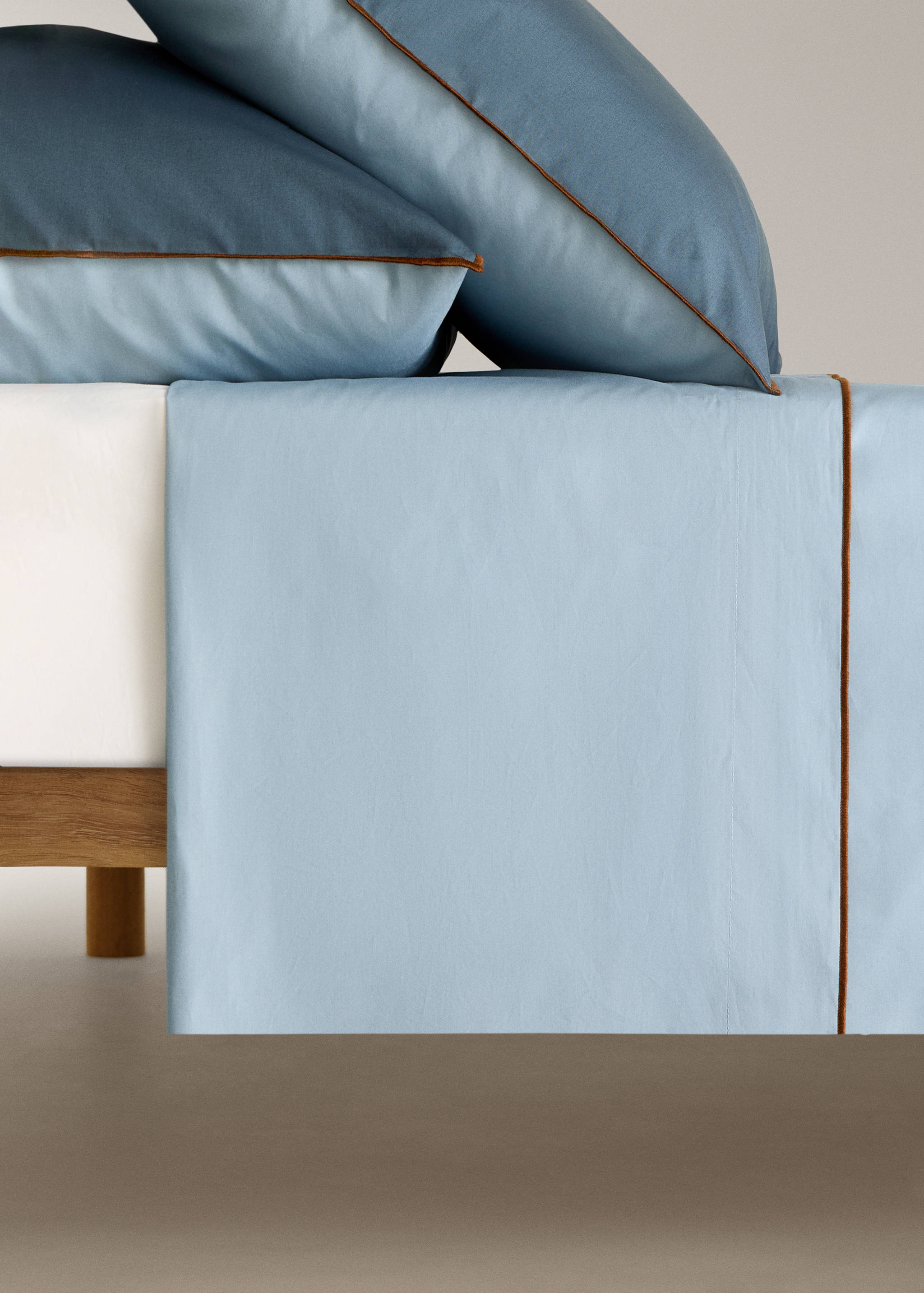Sábana encimera algodón percal 200 hilos reversible overlock a contraste cama 90 cm - Artículo sin modelo