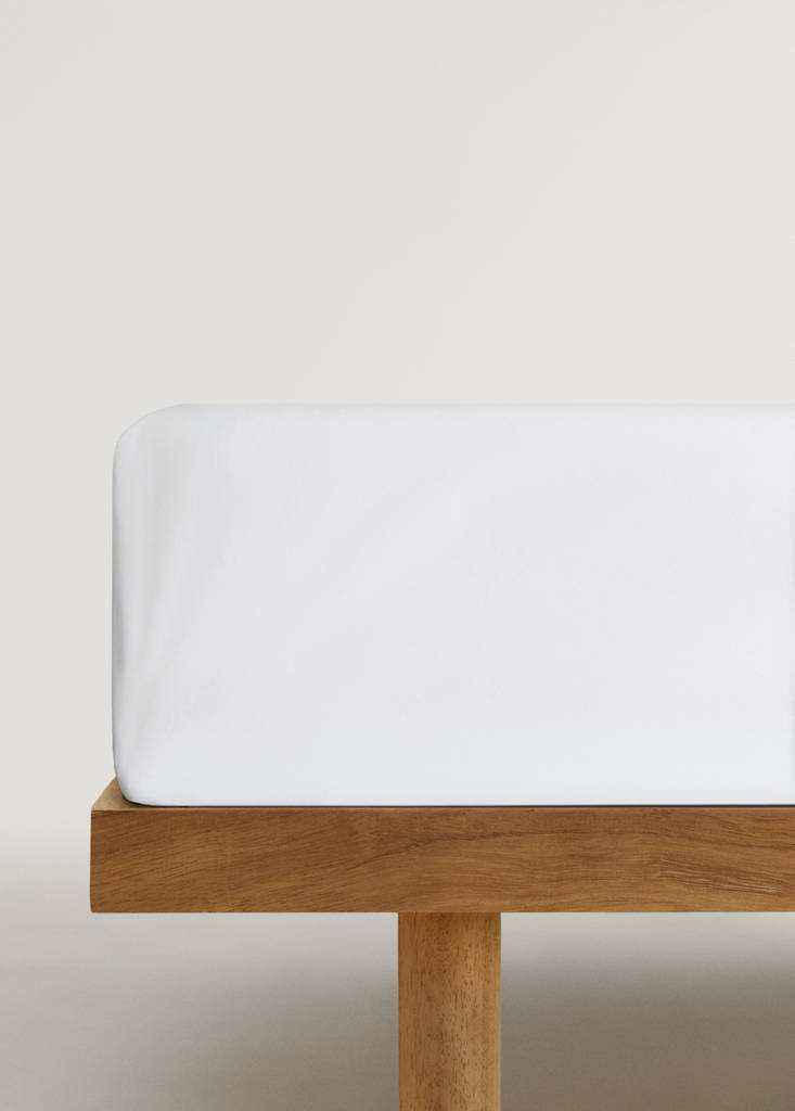 Percale cotton fitted sheet for 180 cm bed — White