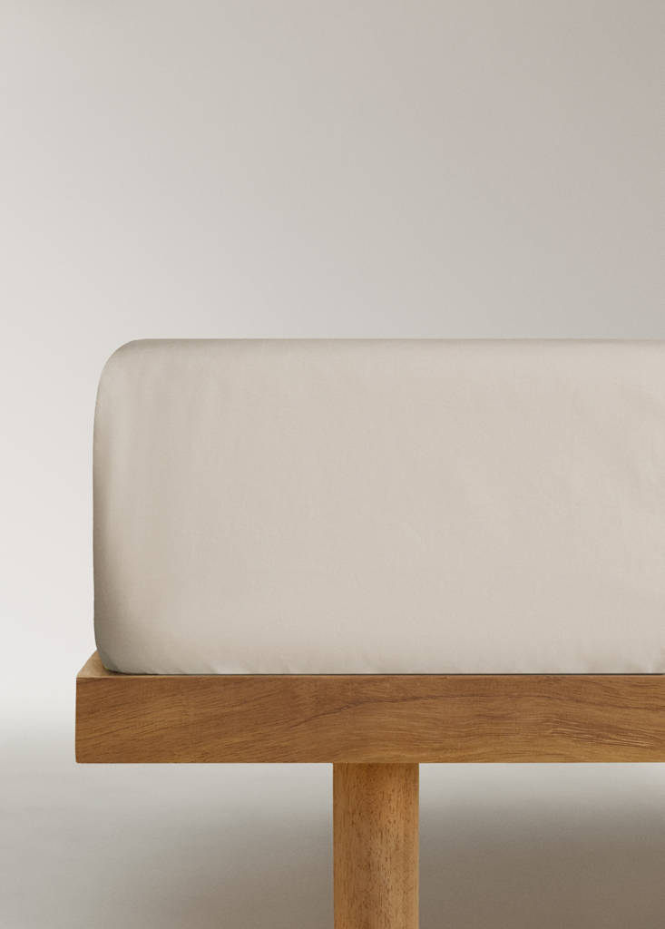 Fitted sheet 100% cotton percale 160 cm bed — Sand