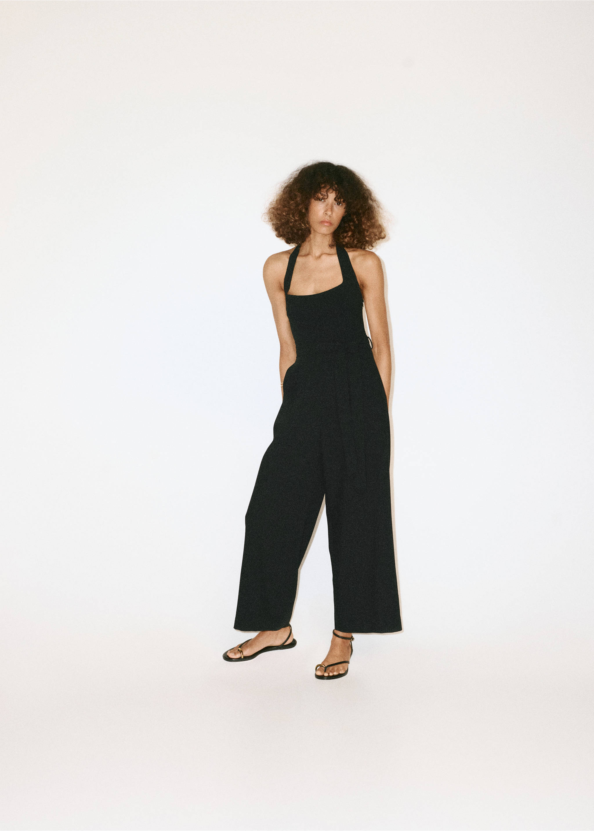 Halter-neck jumpsuit with belt - General plane, Black. Ref: 37043274-00.