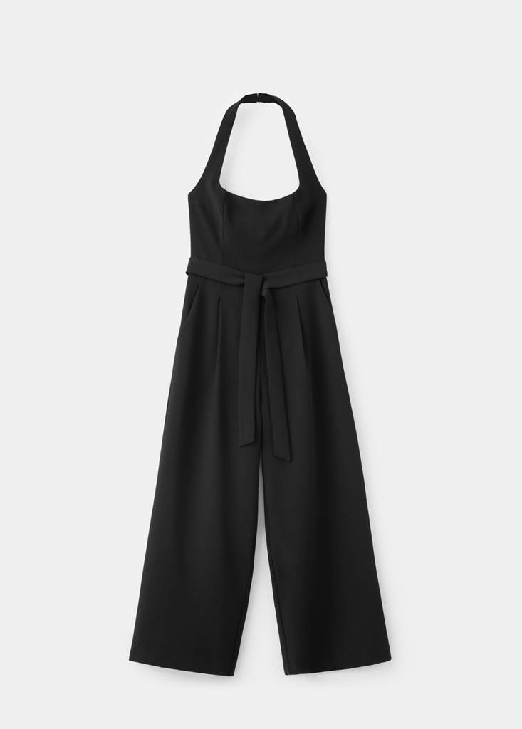 Halter-neck jumpsuit with belt — Black