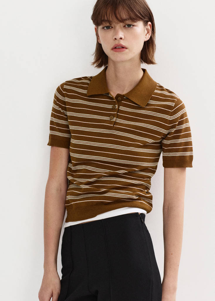 Knitted polo-neck sweater — Caramel