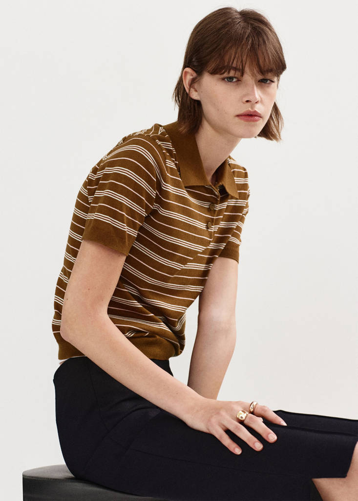 Knitted polo-neck sweater — Caramel