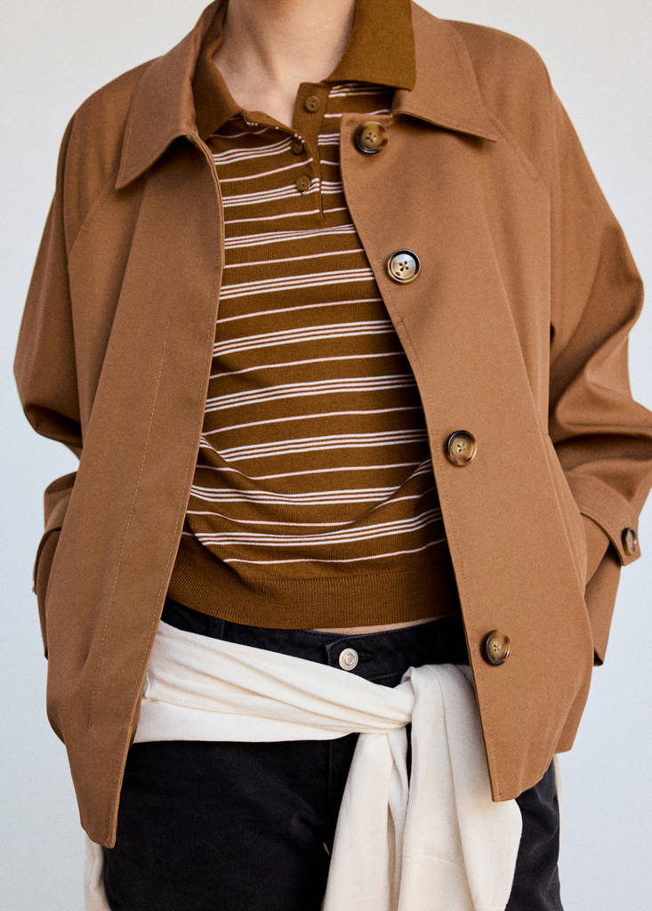 Knitted polo-neck sweater — Caramel