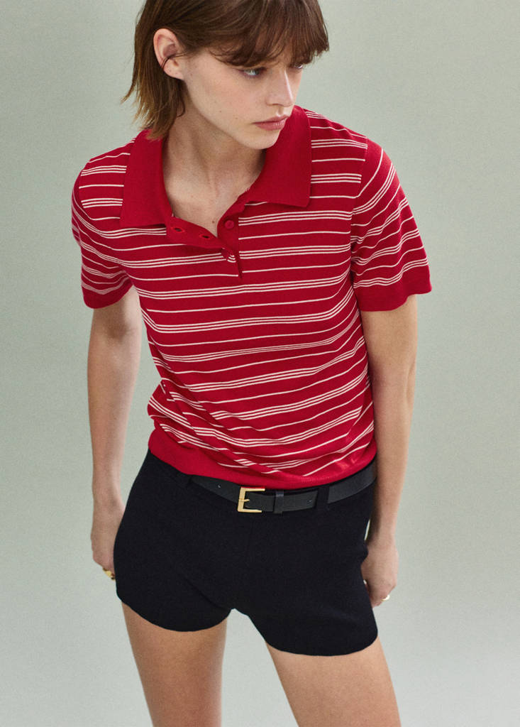 Knitted polo-neck sweater — Red