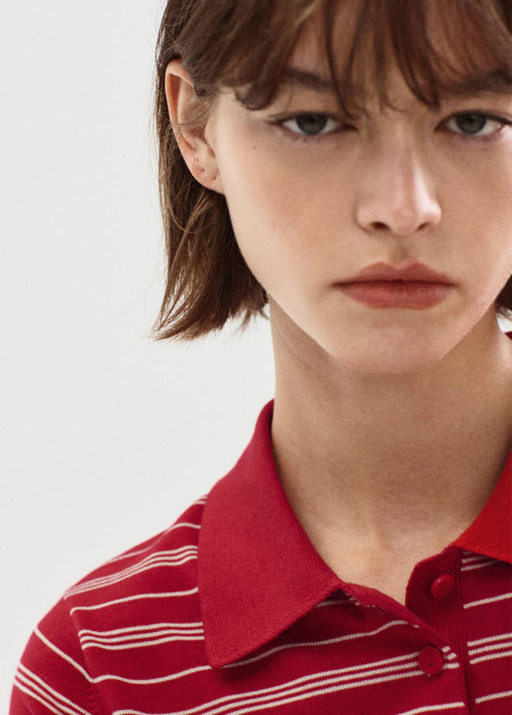 Knitted polo-neck sweater — Red