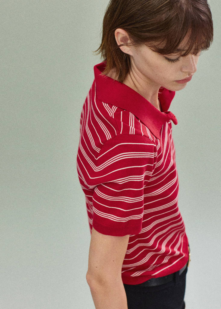 Knitted polo-neck sweater — Red