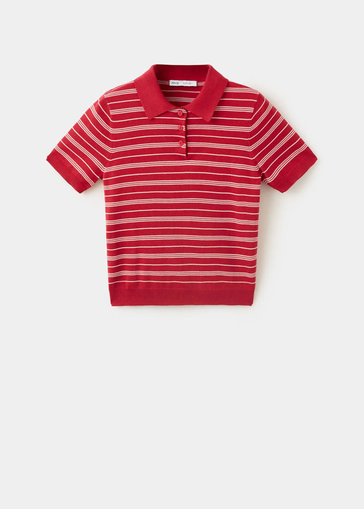 Knitted polo-neck sweater — Red