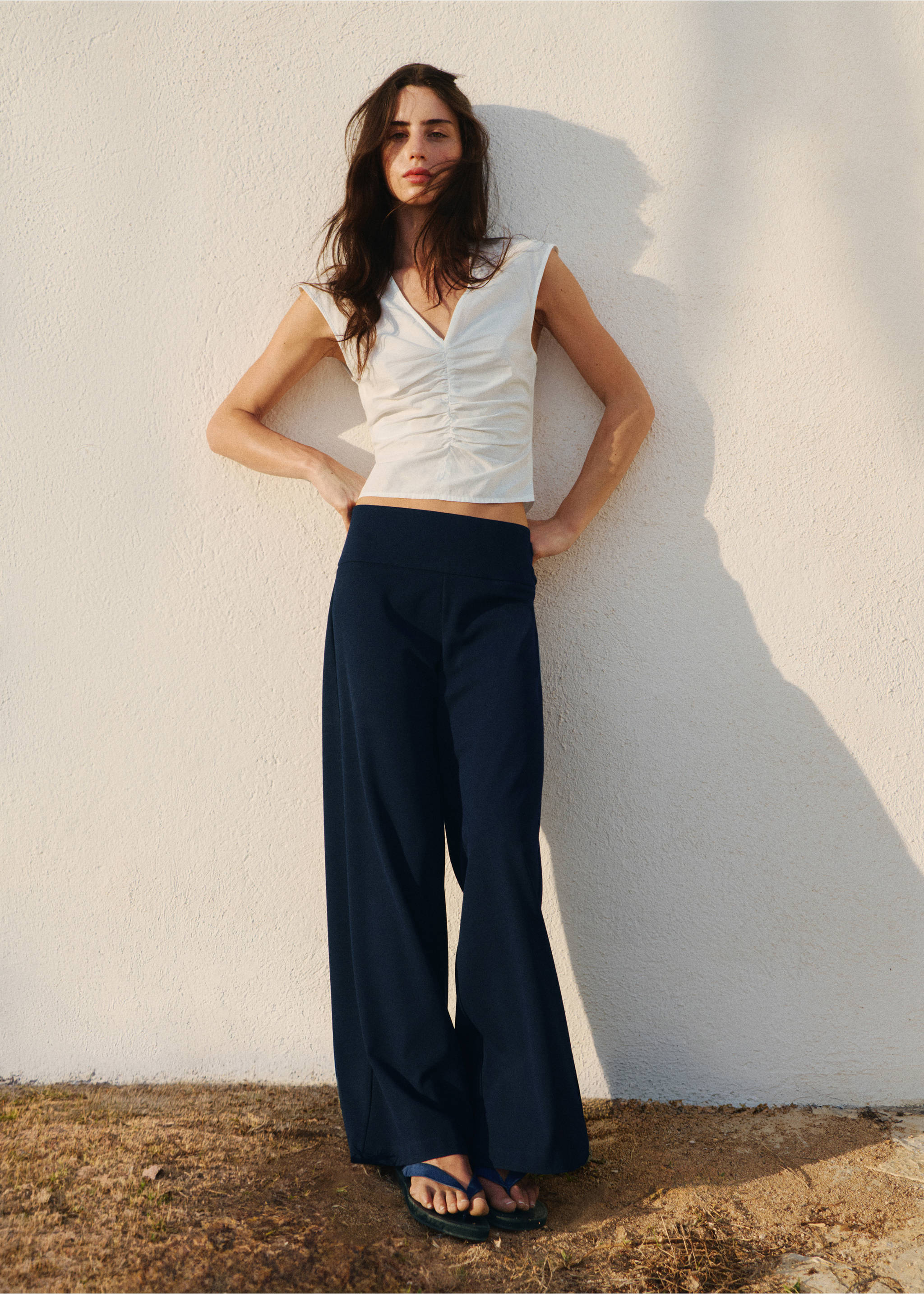 High-rise wide leg trousers - General plane, Navy. Ref: 37043276-00.