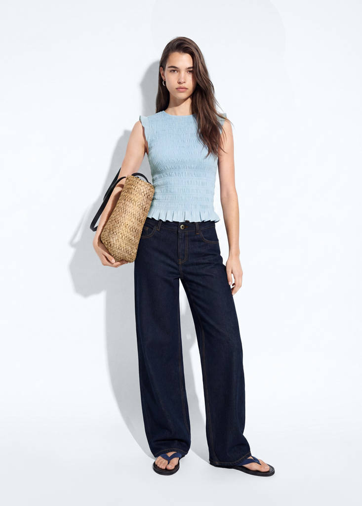 Ruched top with frill detail — Sky Blue