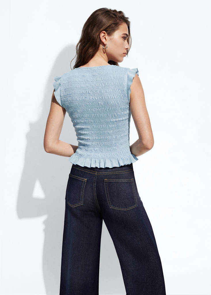Ruched top with frill detail — Sky Blue