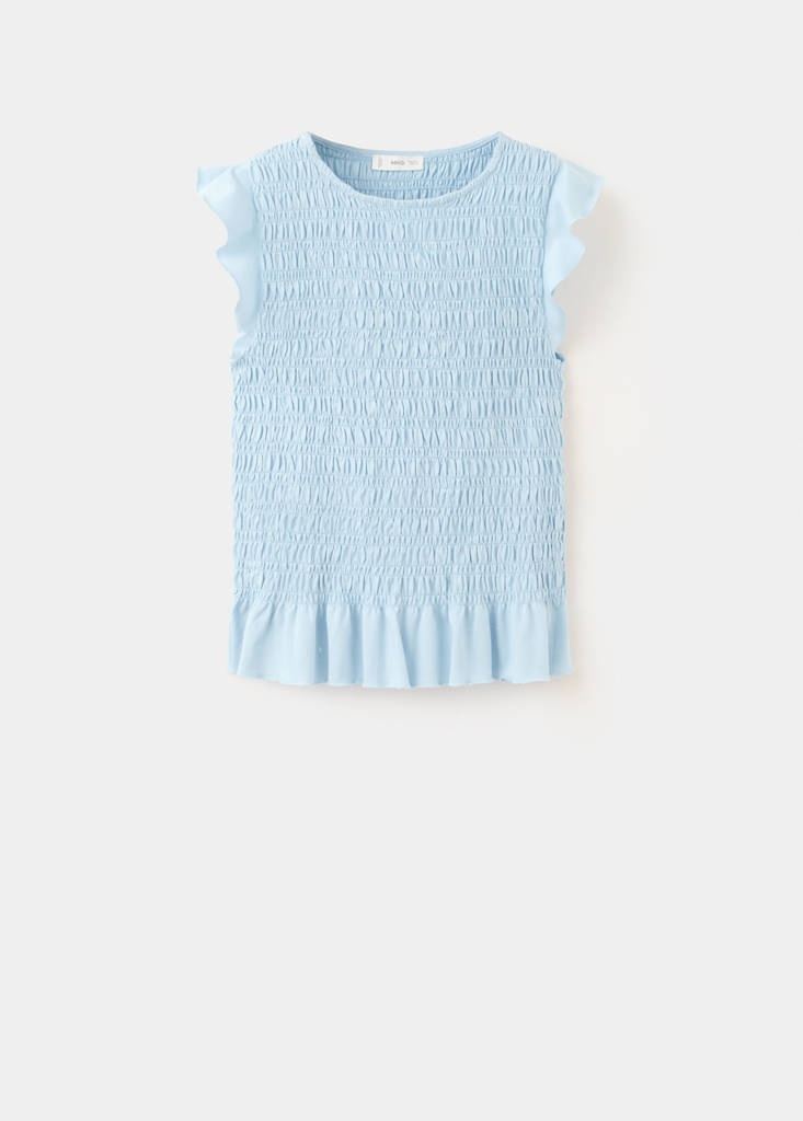 Ruched top with frill detail — Sky Blue