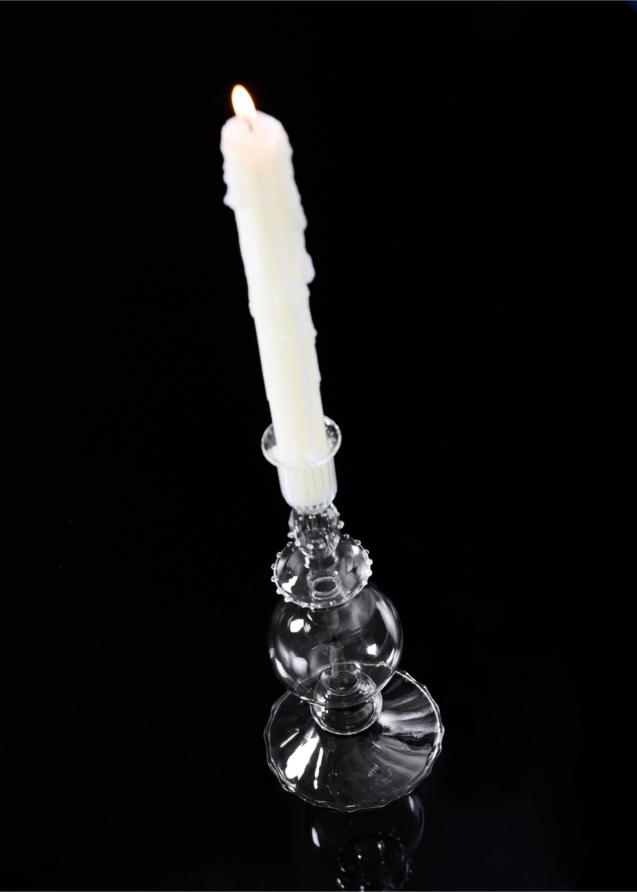 Embossed glass candle holder - General plane, Black. Ref: 37043282-00.