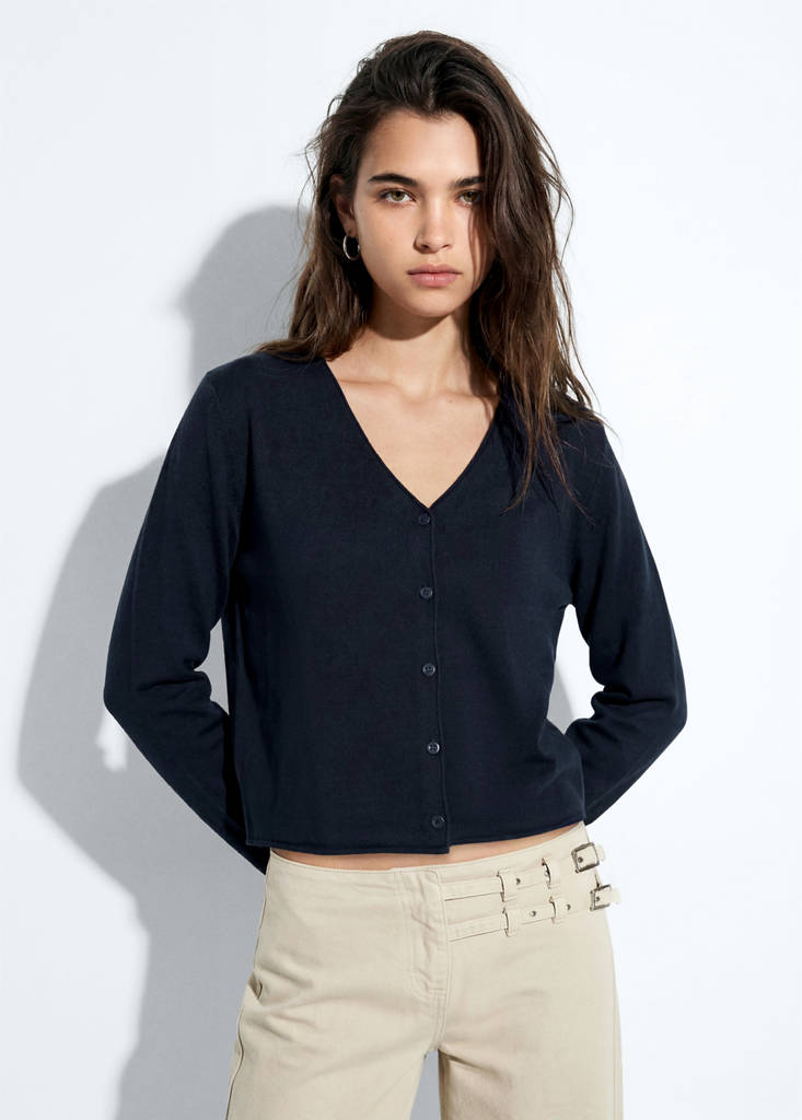 Ribbed knitted cardigan — Navy
