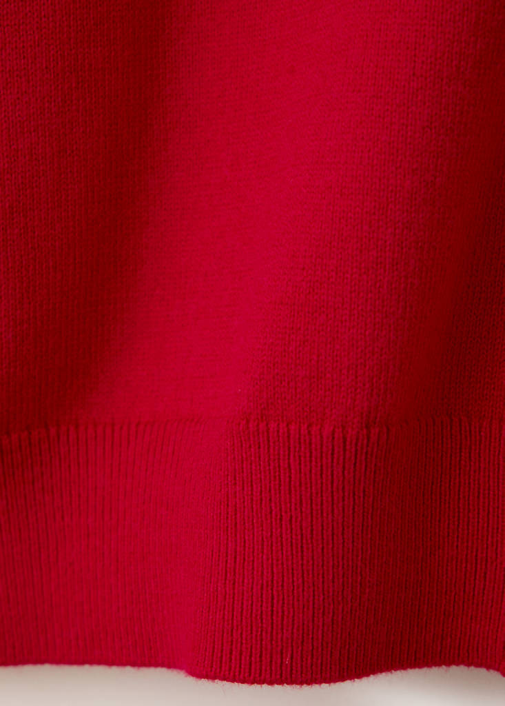 Fine knit polo collar cardigan — Red