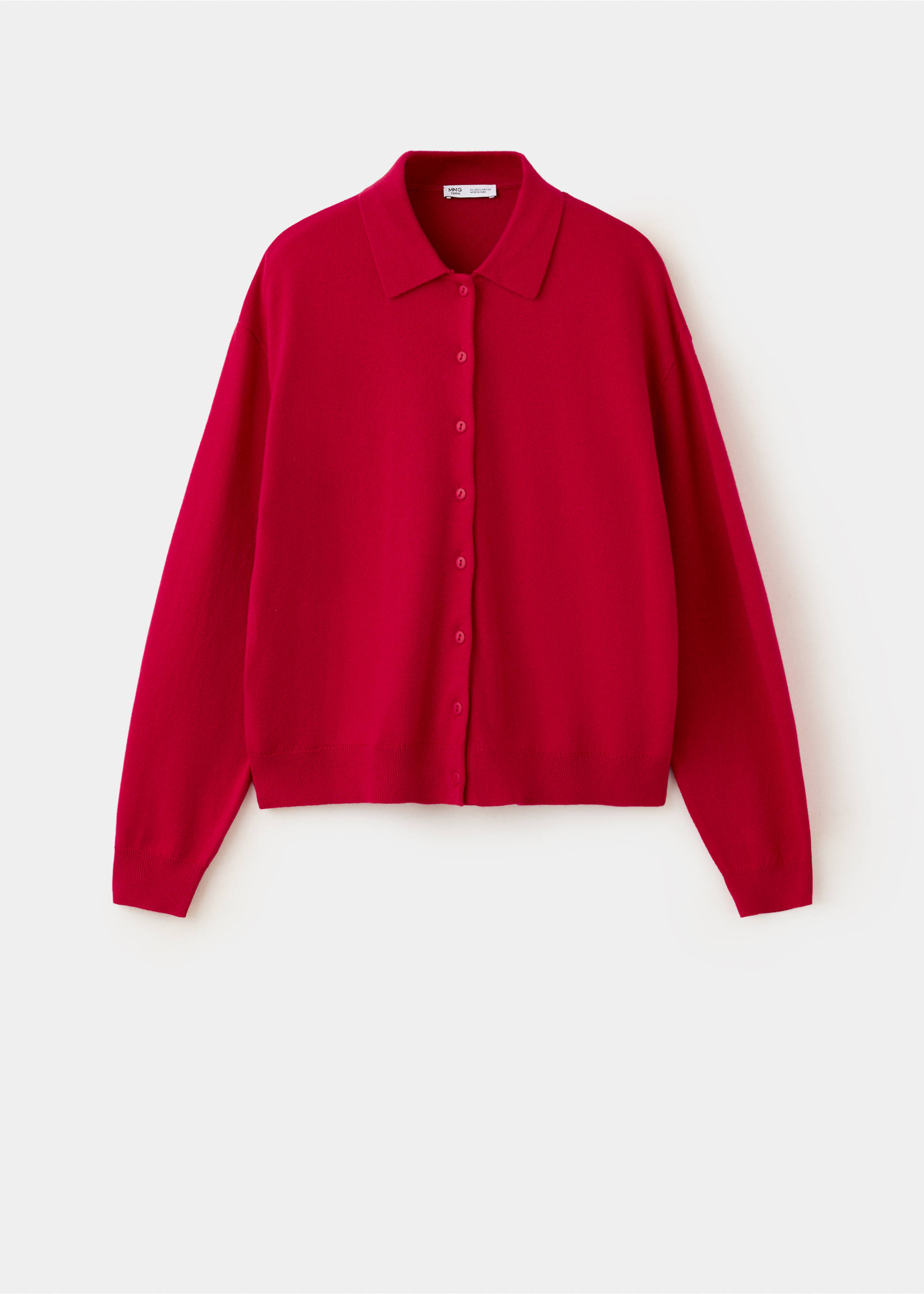 Fine knit polo collar cardigan - Article without model, Red. Ref: 37043286-00.