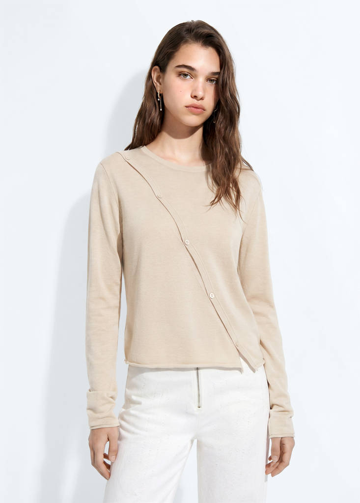 Knit cardigan with opening detail — Sand