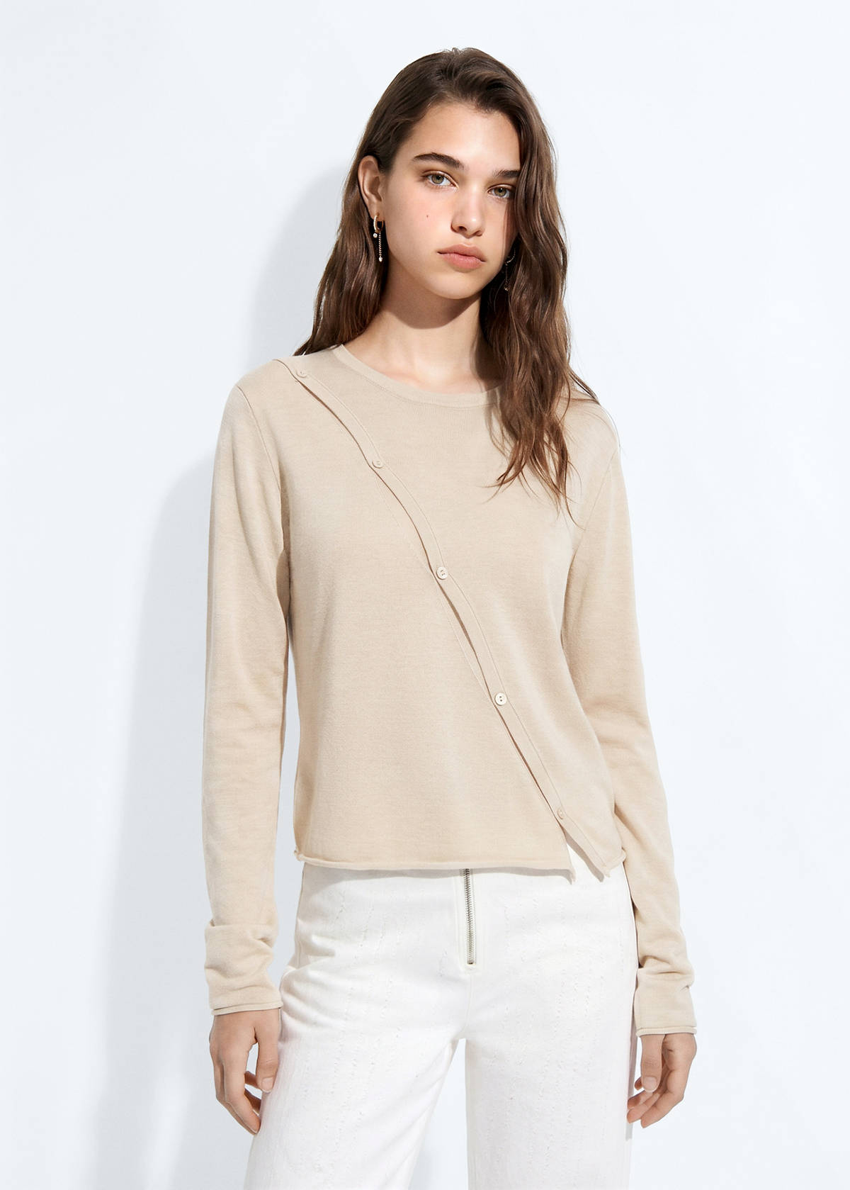 Knit cardigan with opening detail — Sand