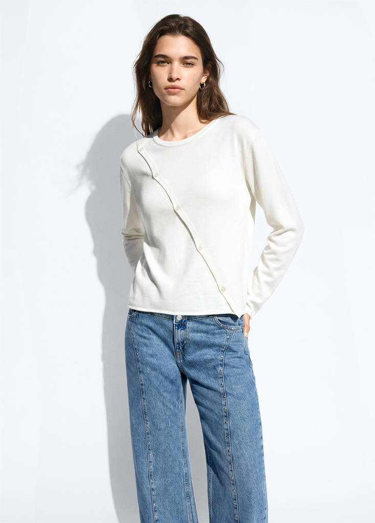 Knit cardigan with opening detail — White