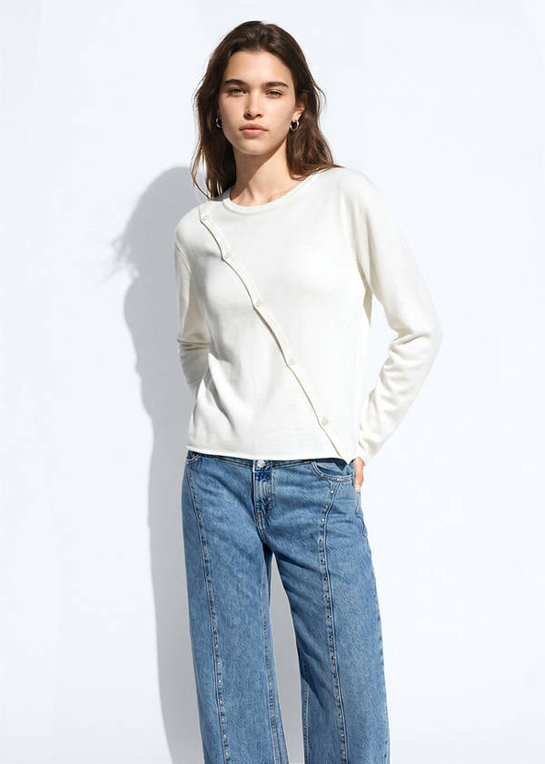 Knit cardigan with opening detail — White