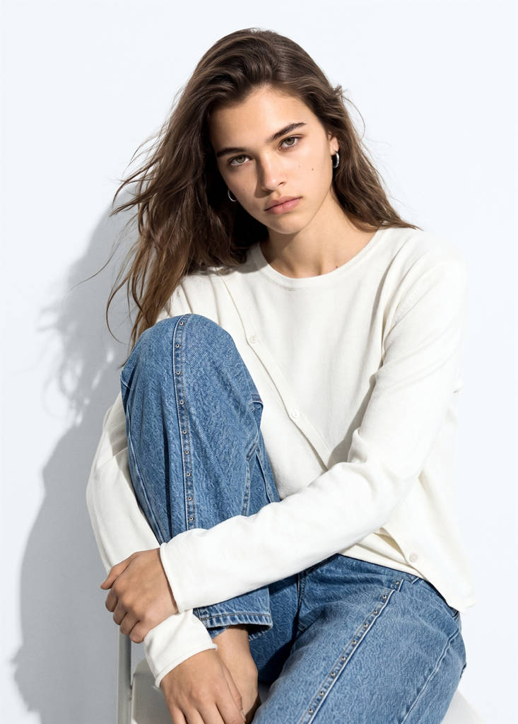 Knit cardigan with opening detail — White