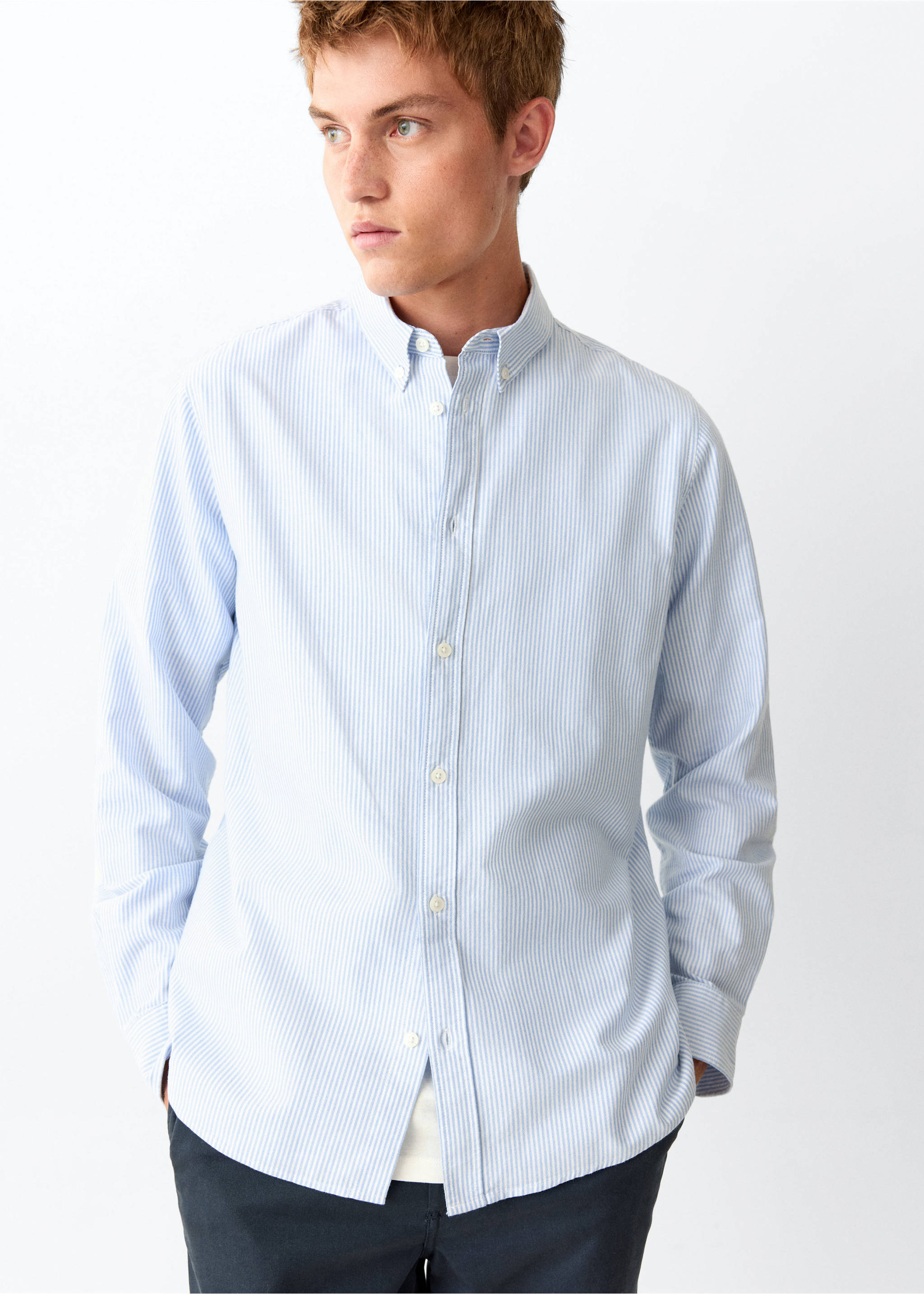 Camisa 100% algodón Oxford - Plano medio, Azul celeste. Ref: 37043290-00.