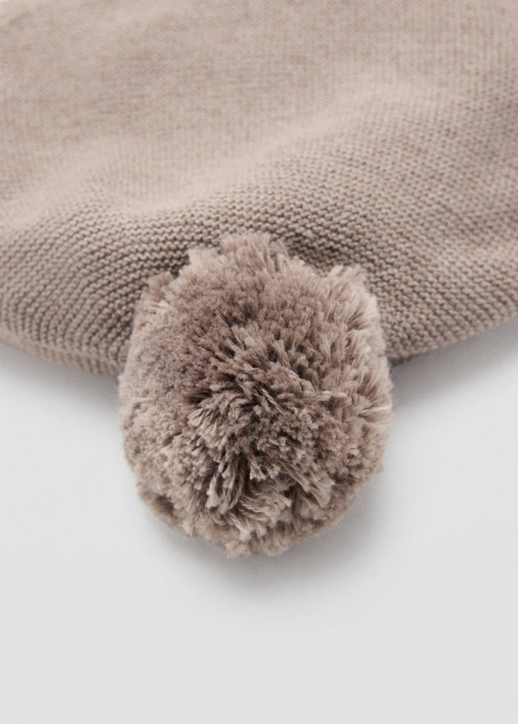 Knitted bonnet with pompom — Medium Brown