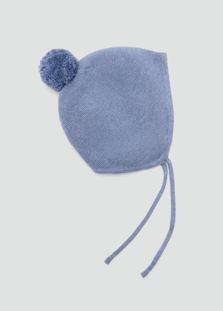 Knitted bonnet with pompom — Blue