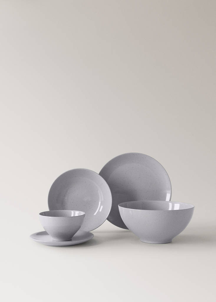 Stoneware dinner plate with spots — Blue