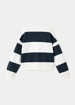 Striped sweatshirt with printed phrase — Navy 3