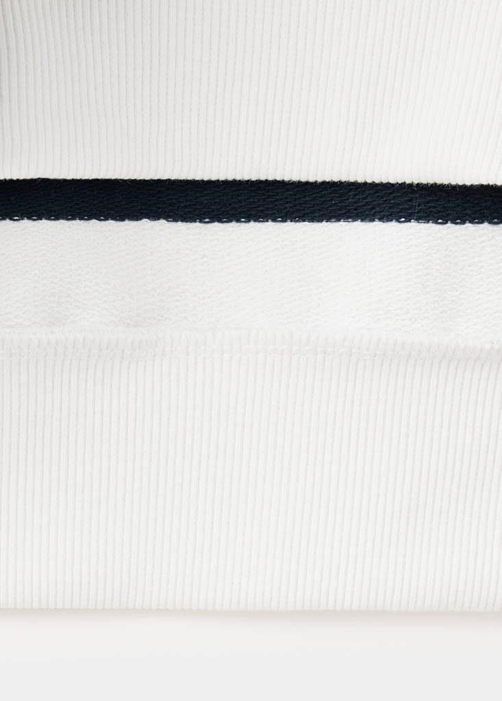 Striped sweatshirt with printed phrase — Navy
