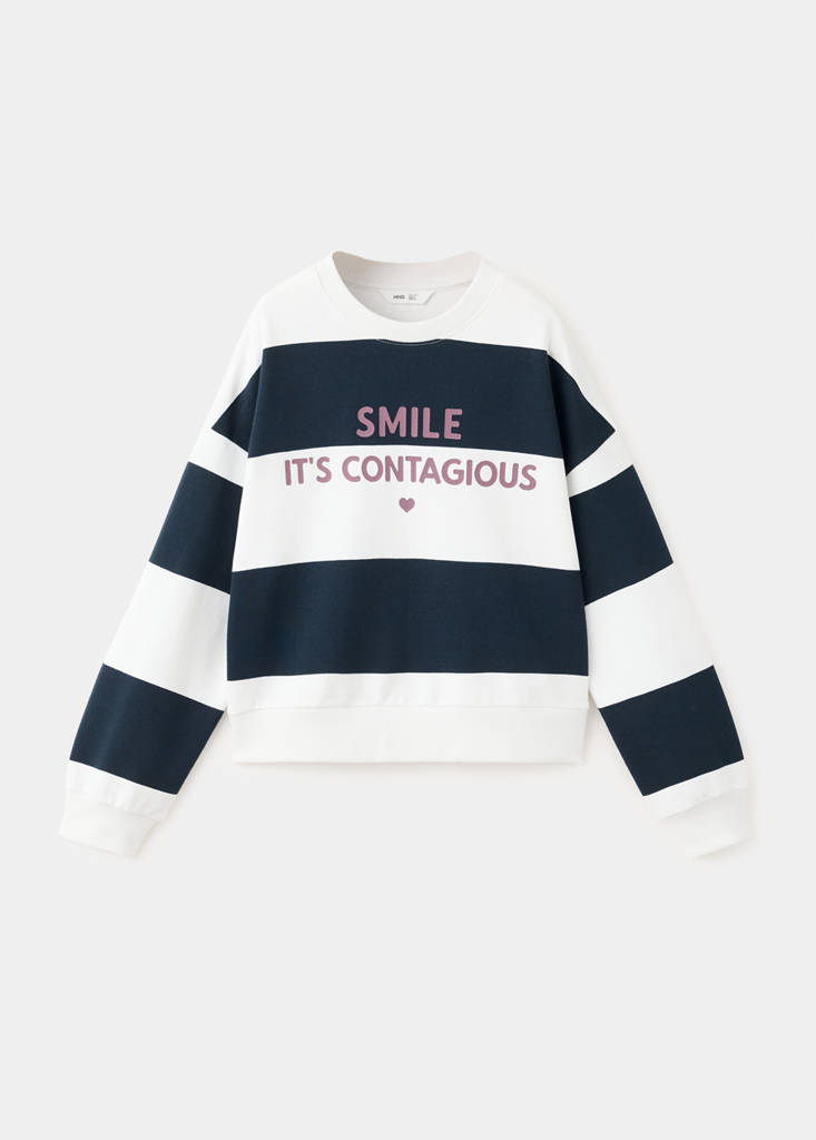 Striped sweatshirt with printed phrase — Navy