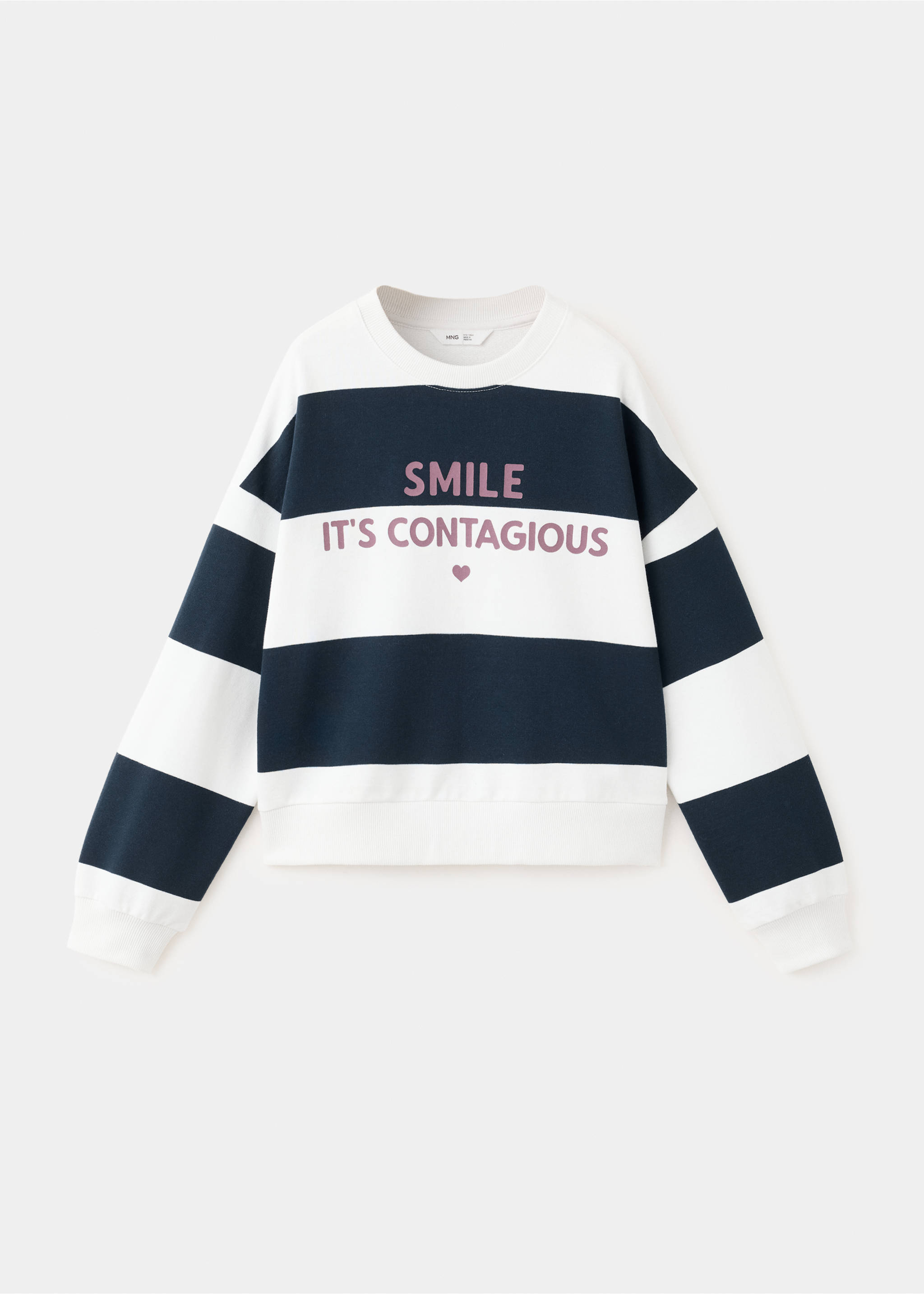 Striped sweatshirt with printed phrase - Article without model, Navy. Ref: 37043318-00.