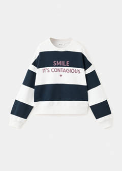 Striped sweatshirt with printed phrase — Navy 1