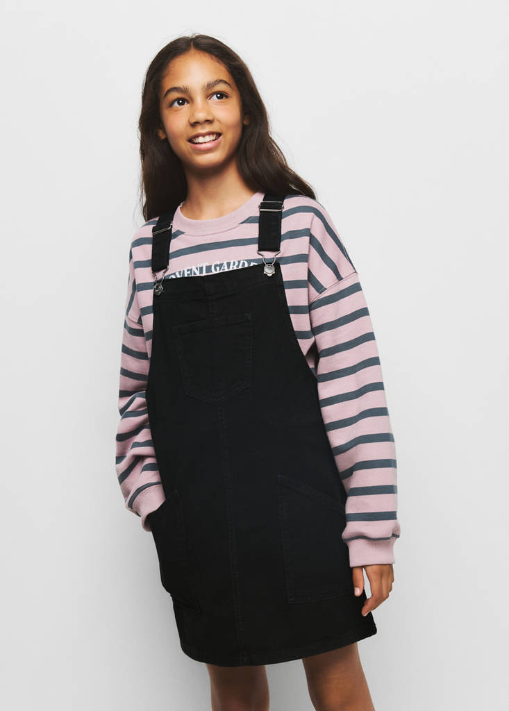Pocket denim pinafore dress — Black denim