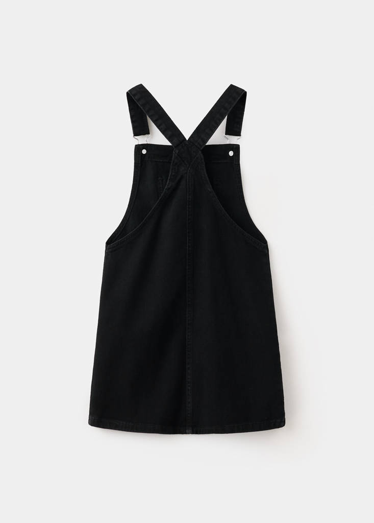 Pocket denim pinafore dress — Black denim