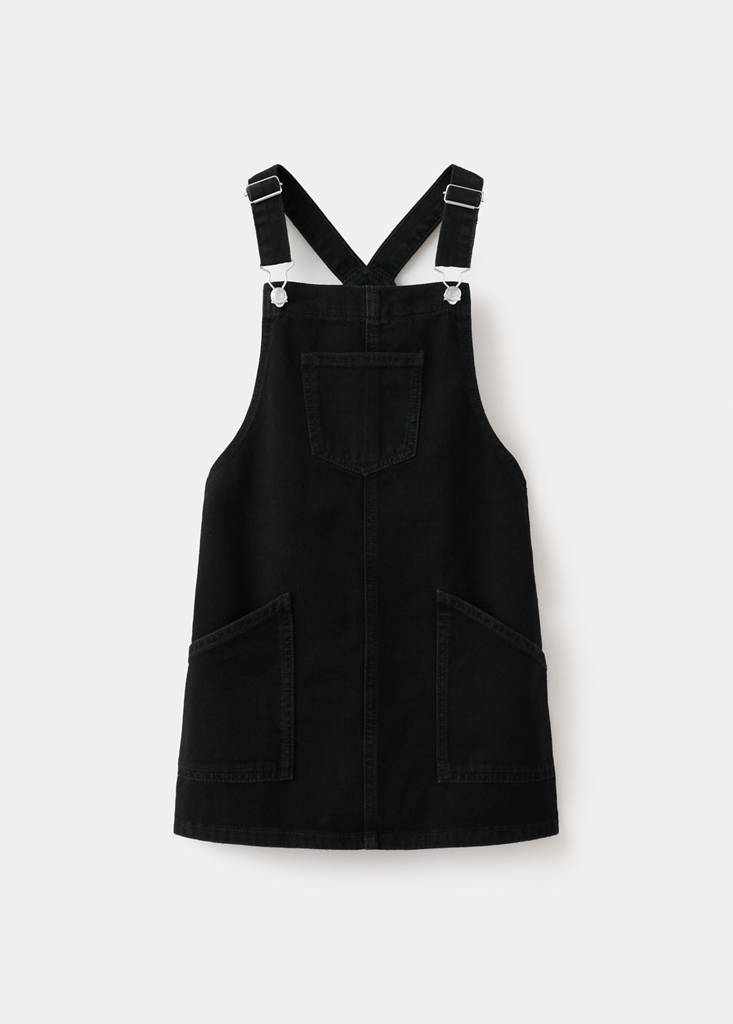 Pocket denim pinafore dress — Black denim