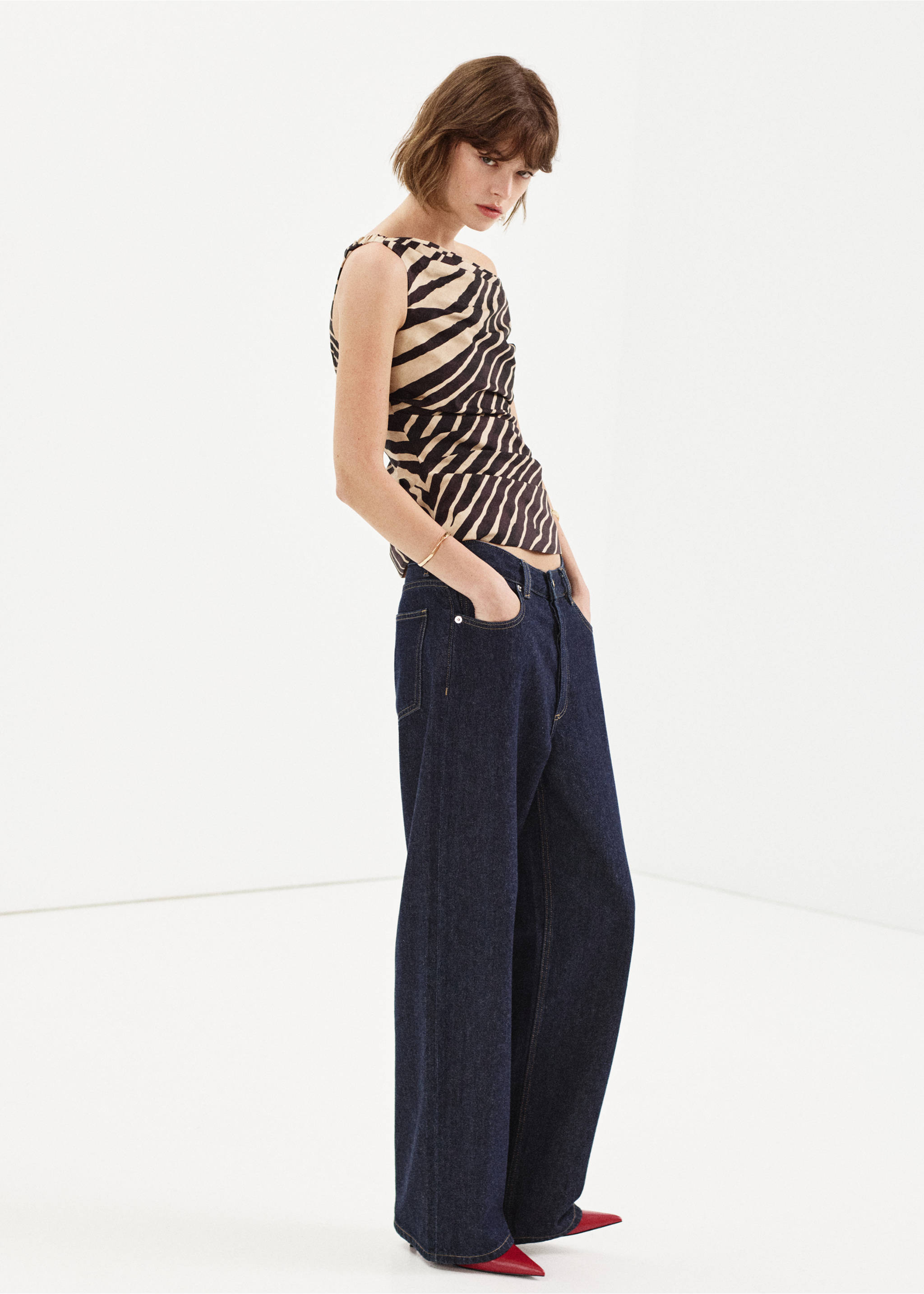 Draped cotton top - General plane, Black. Ref: 37043321-00.